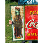 Vintage 1930s Coca-Cola Ice Cold Sold Here Tin Advertising Sign Bottle 28x20