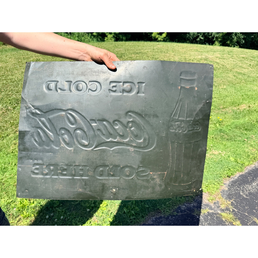 Vintage 1930s Coca-Cola Ice Cold Sold Here Tin Advertising Sign Bottle 28x20