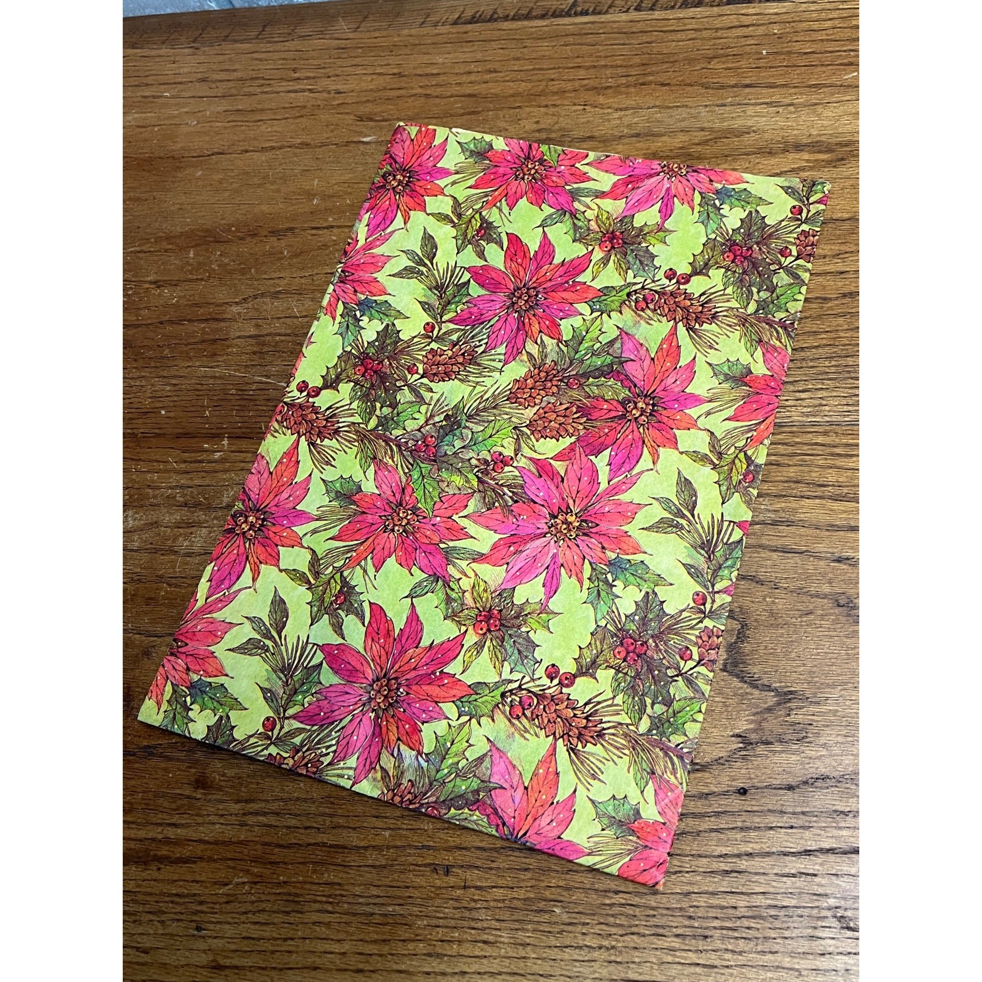 Vintage 1950s Christmas Wrapping Paper Single Sheet Gift Wrap - Poinsettias