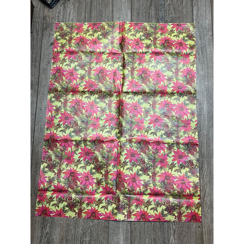 Vintage 1950s Christmas Wrapping Paper Single Sheet Gift Wrap - Poinsettias