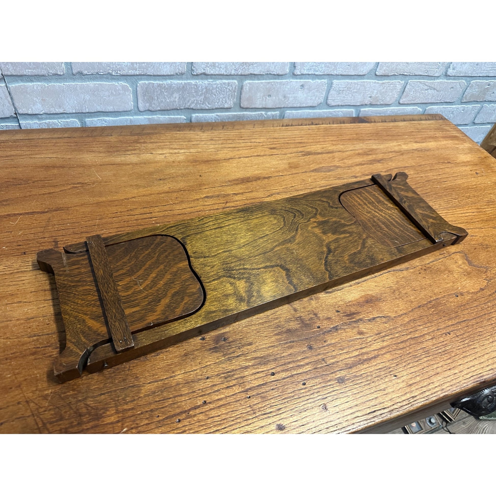 Antique Arts & Crafts Wood Folding Book Holder Rack Mission Style