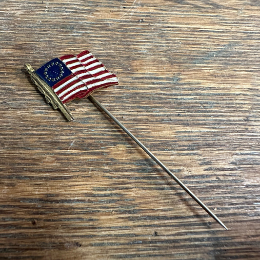 Vintage Betsy Ross 13 Star USA American Flag - Stick Pin Pinback Enameled Badge