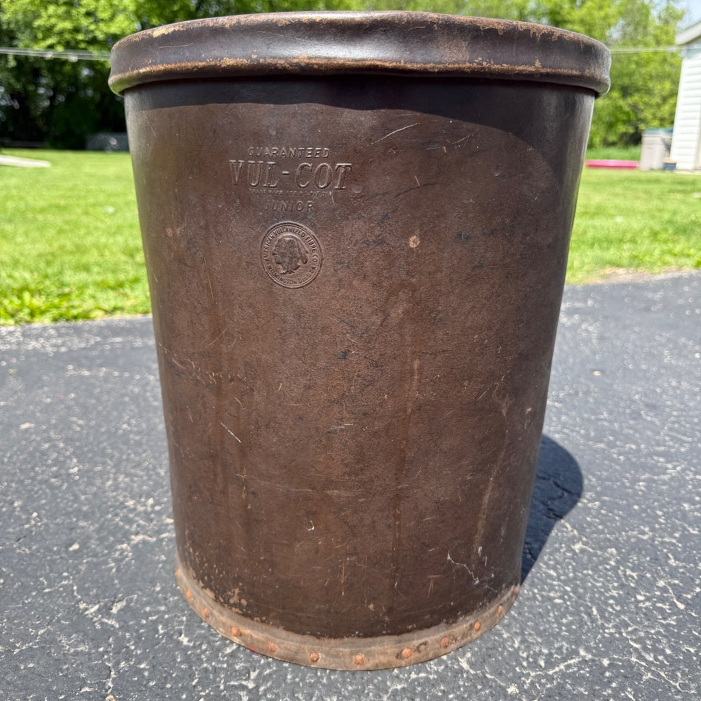 Antique Vul-Cot Waste Bin Trash Can Vulcanized Fiber Native American Graphics