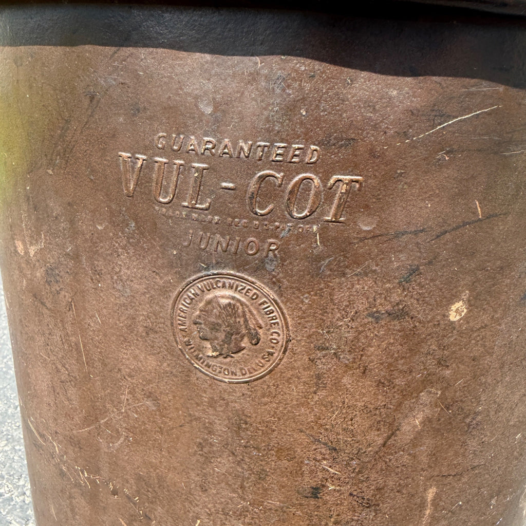 Antique Vul-Cot Waste Bin Trash Can Vulcanized Fiber Native American Graphics