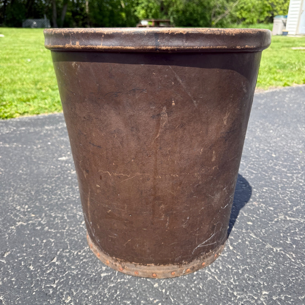 Antique Vul-Cot Waste Bin Trash Can Vulcanized Fiber Native American Graphics