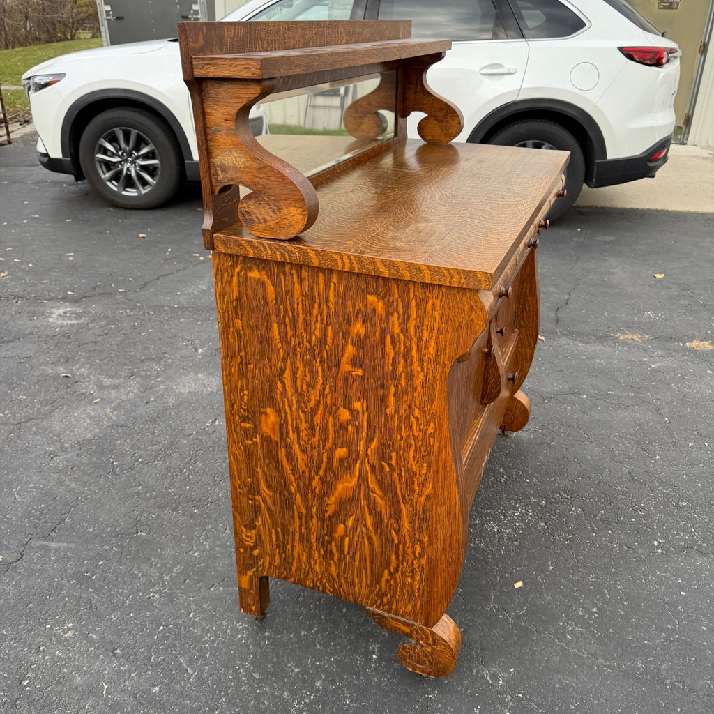 Beautiful Antique Tiger Oak Sideboard Buffet Mirrored Cabinet Empire Style