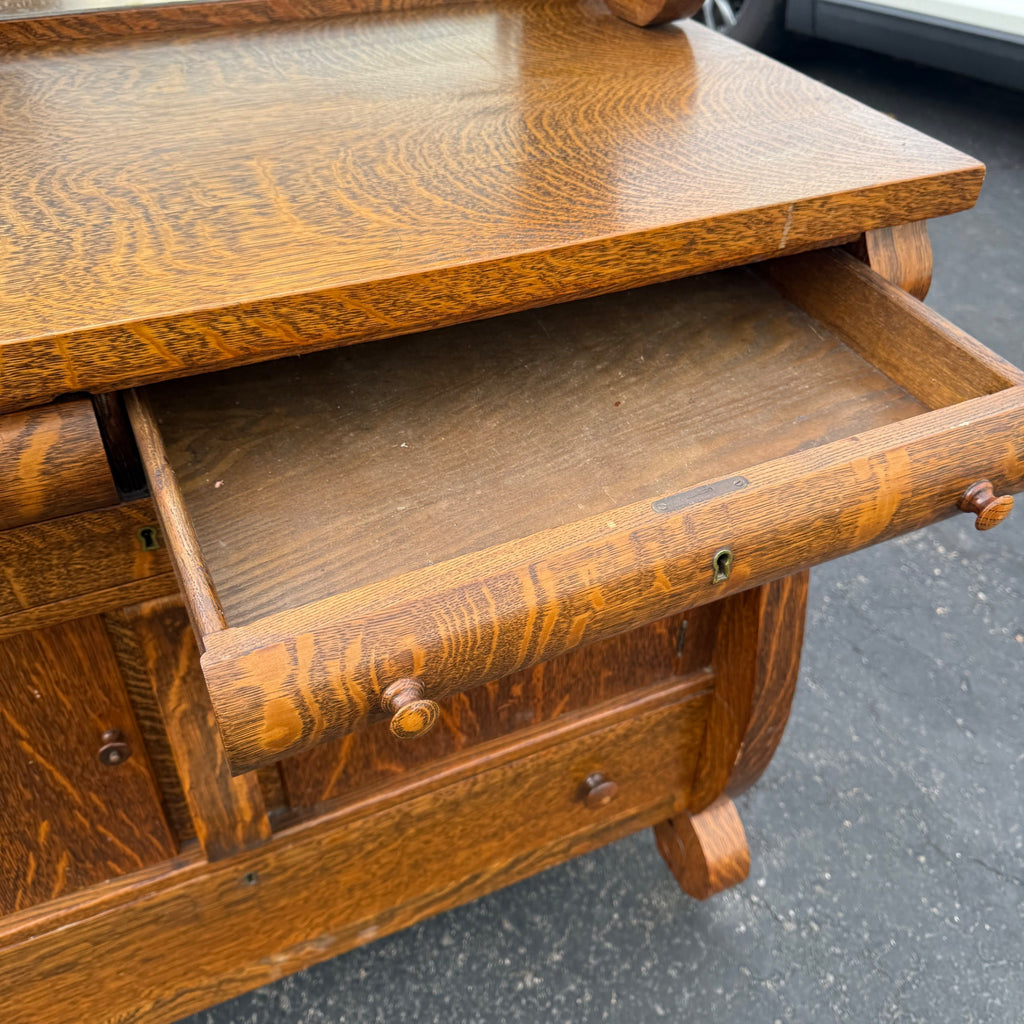 Beautiful Antique Tiger Oak Sideboard Buffet Mirrored Cabinet Empire Style