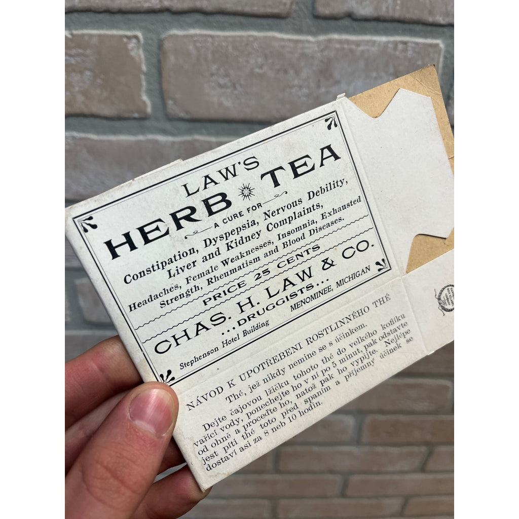 Original c1910s Charles H. Law Menominee Michigan Herb Tea Unused Box Advertising