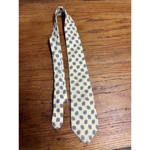Vintage Christian Dior Men's Silk 57" Neck Tie Monsieur Pale Yellow Blue Gray