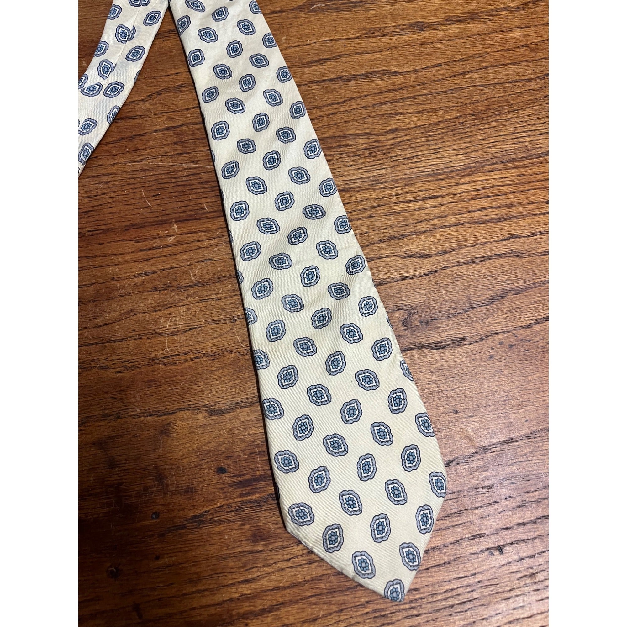 Vintage Christian Dior Men's Silk 57" Neck Tie Monsieur Pale Yellow Blue Gray