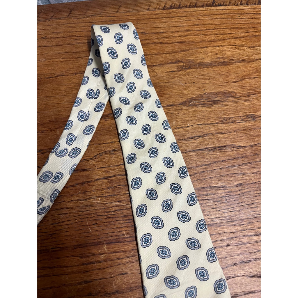 Vintage Christian Dior Men's Silk 57" Neck Tie Monsieur Pale Yellow Blue Gray