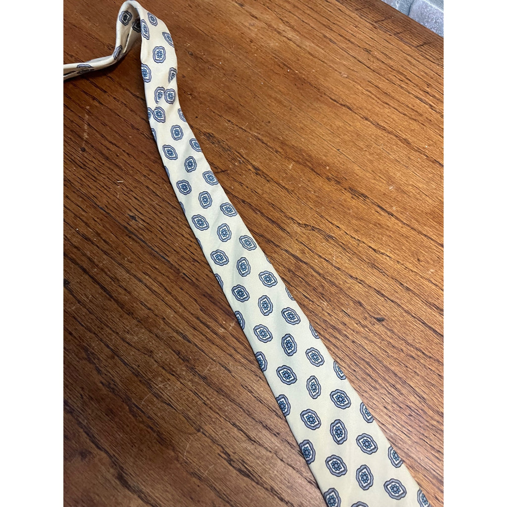 Vintage Christian Dior Men's Silk 57" Neck Tie Monsieur Pale Yellow Blue Gray
