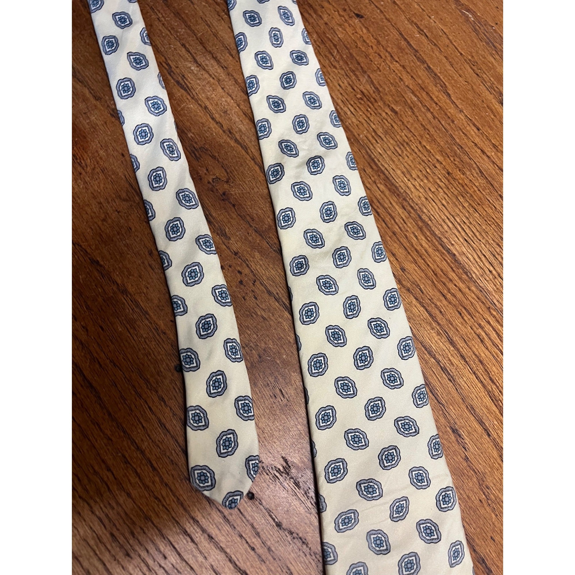 Vintage Christian Dior Men's Silk 57" Neck Tie Monsieur Pale Yellow Blue Gray
