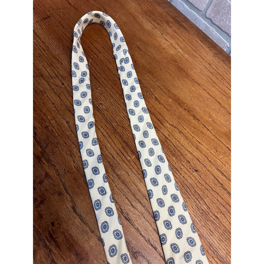 Vintage Christian Dior Men's Silk 57" Neck Tie Monsieur Pale Yellow Blue Gray