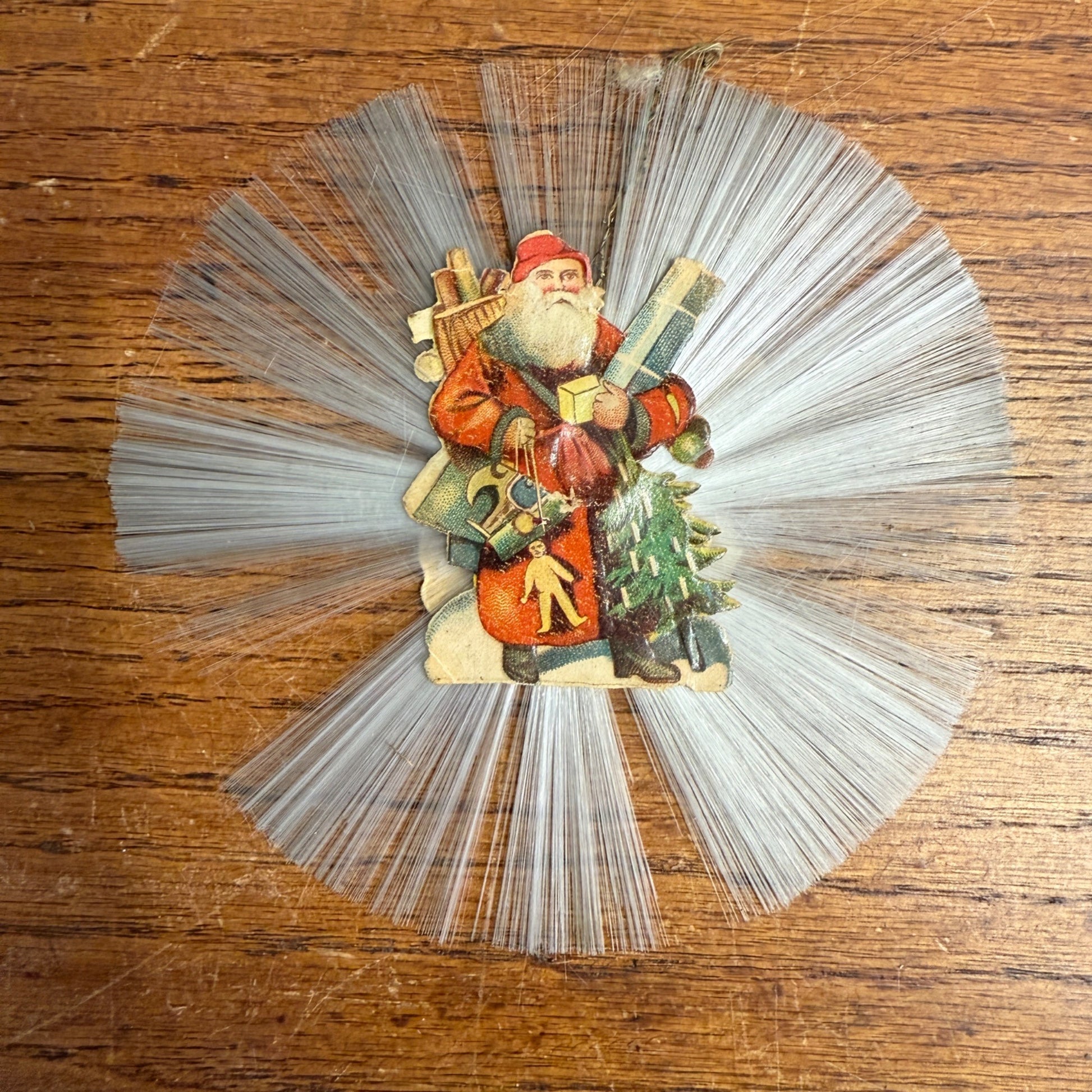 Vintage Victorian Christmas Ornament Spun Cotton Santa & Angel