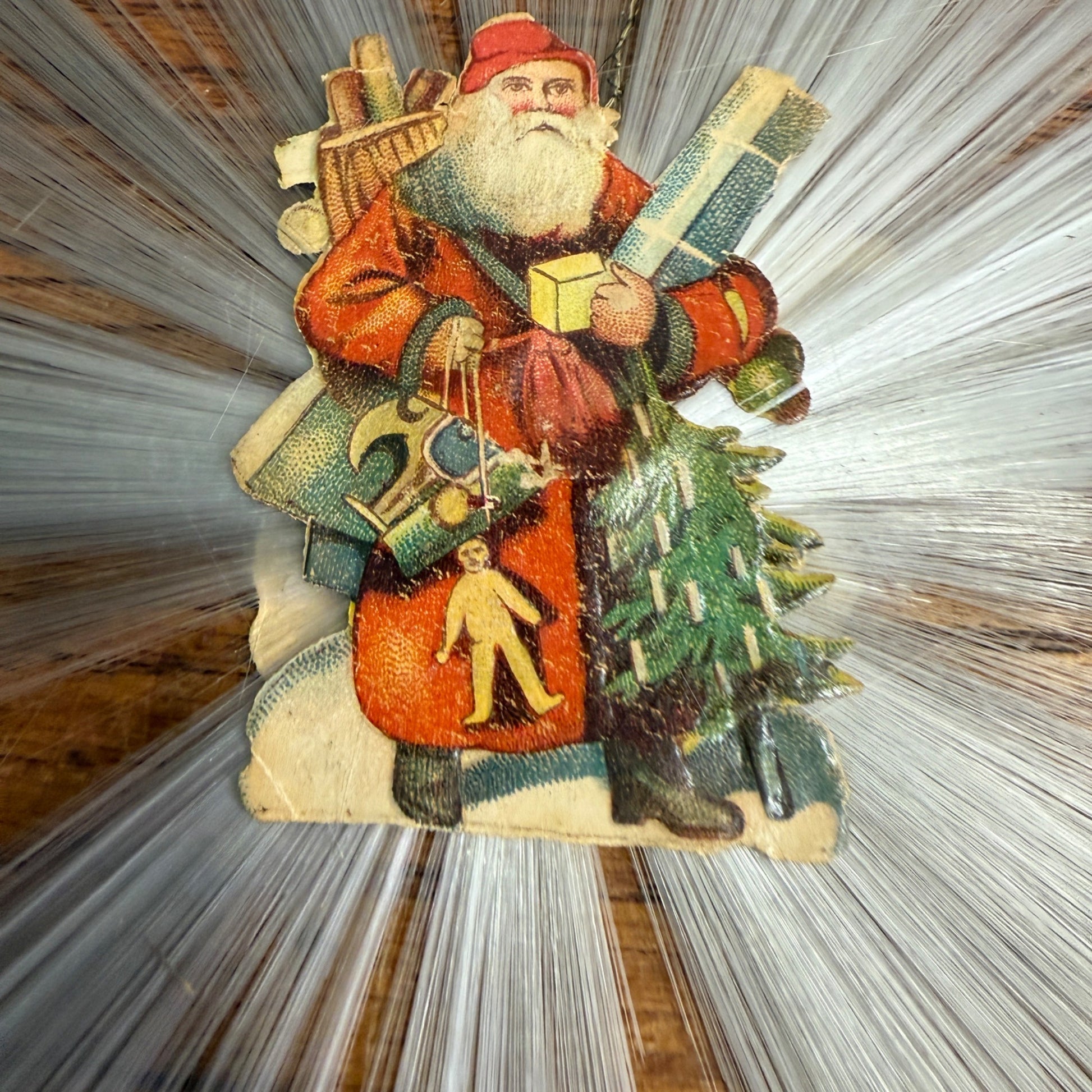 Vintage Victorian Christmas Ornament Spun Cotton Santa & Angel