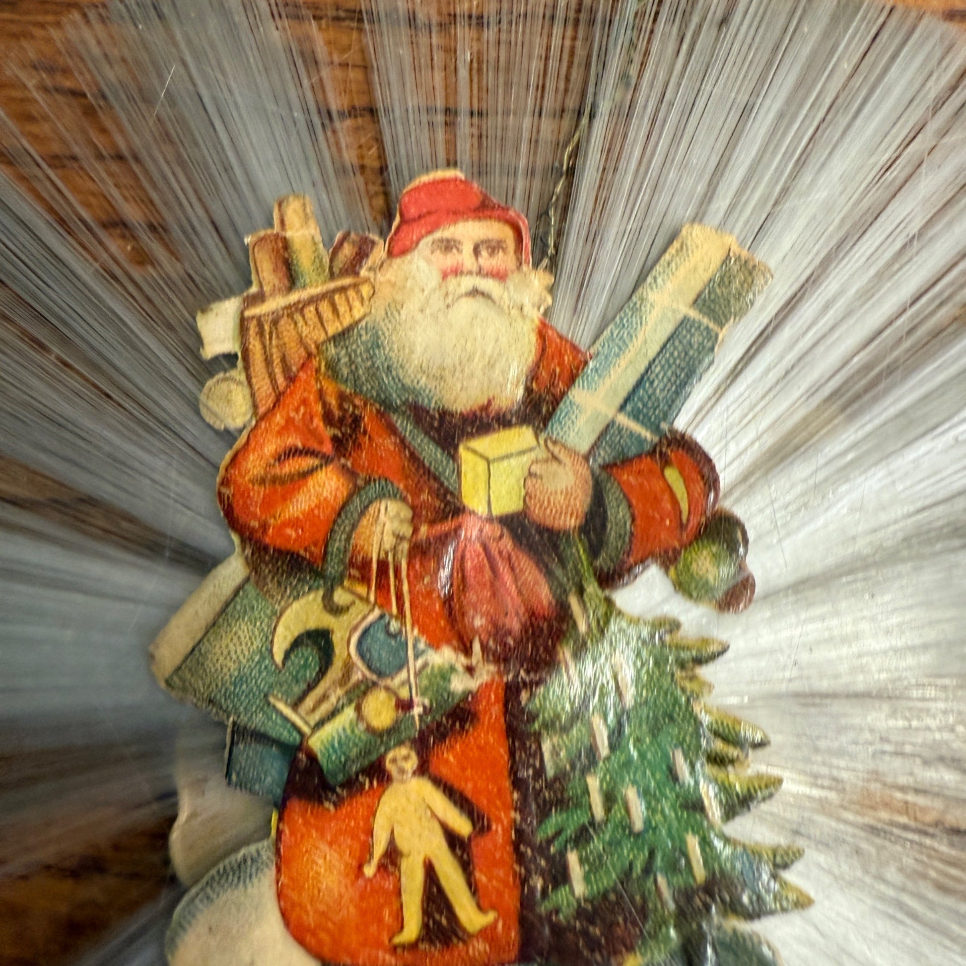 Vintage Victorian Christmas Ornament Spun Cotton Santa & Angel