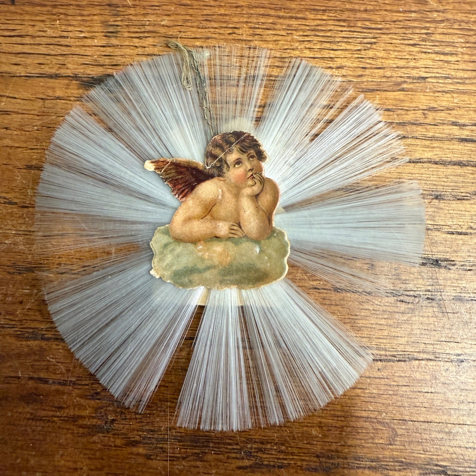 Vintage Victorian Christmas Ornament Spun Cotton Santa & Angel