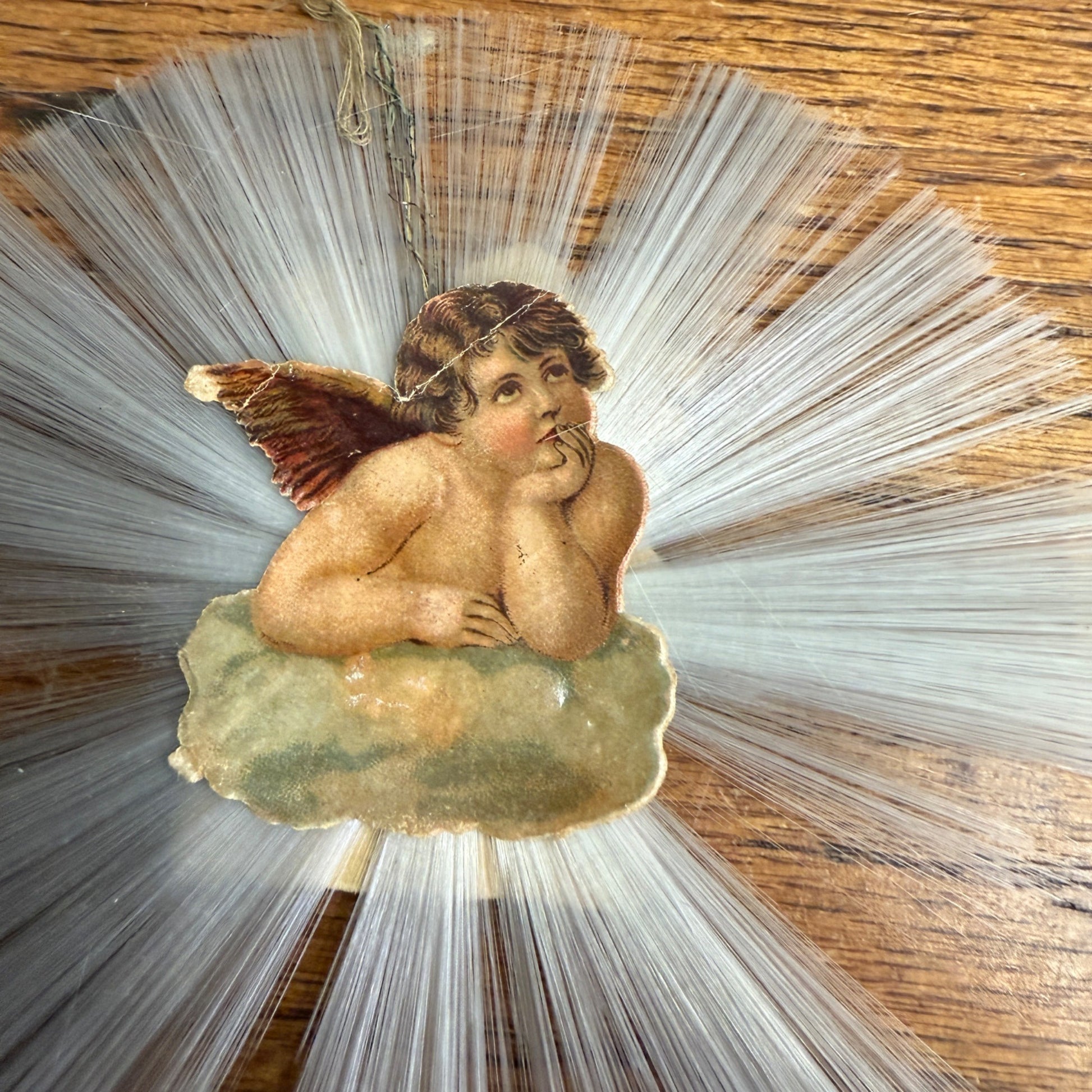 Vintage Victorian Christmas Ornament Spun Cotton Santa & Angel