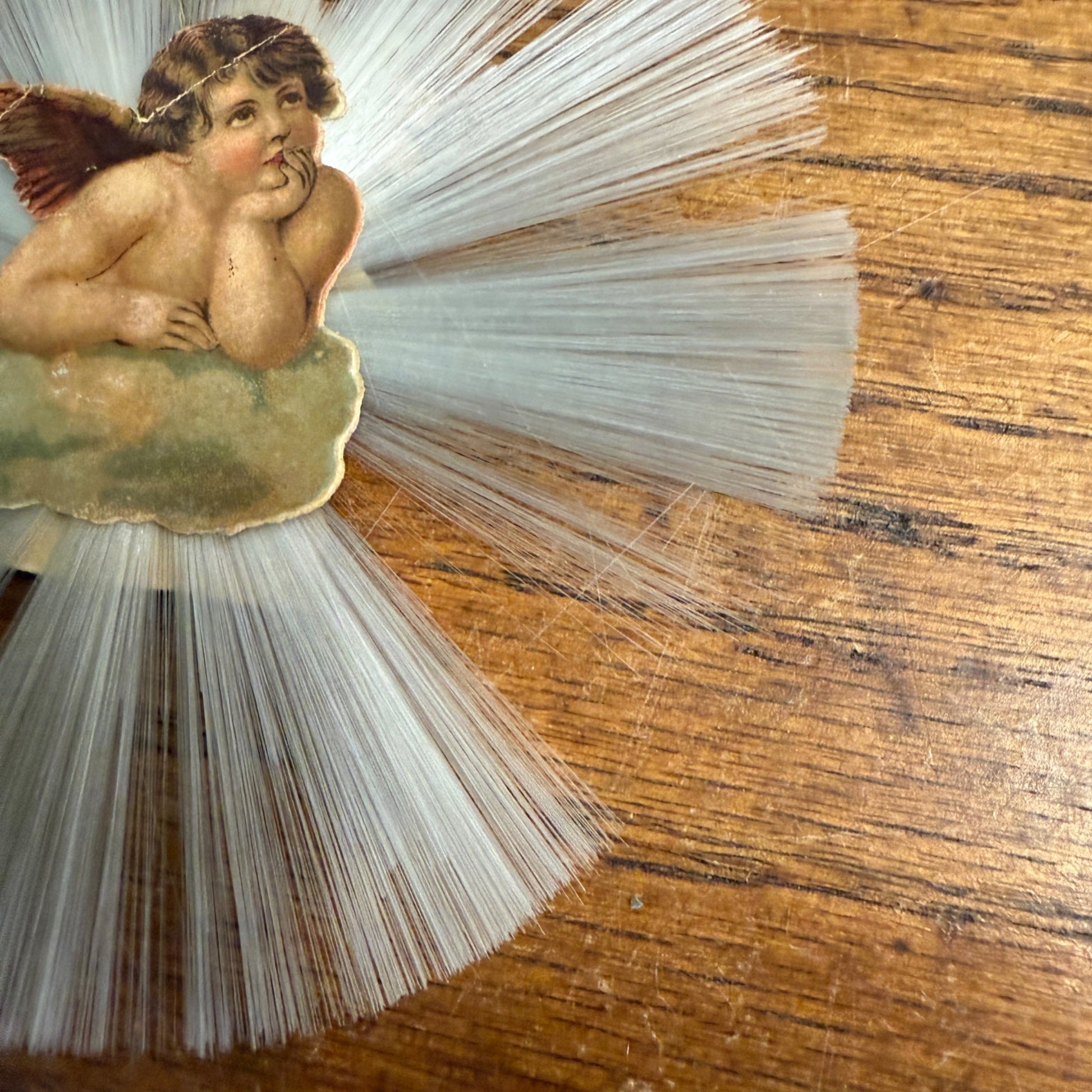 Vintage Victorian Christmas Ornament Spun Cotton Santa & Angel