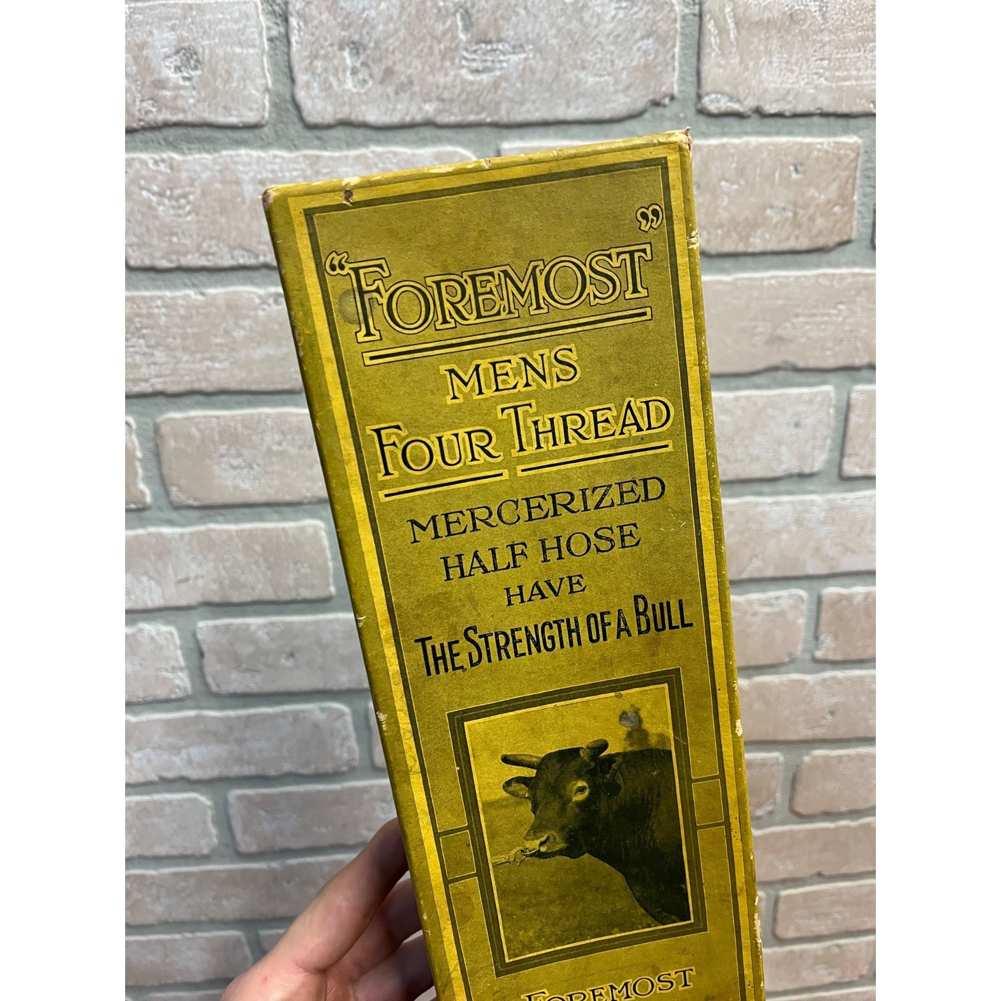 Vintage 1920s Men's Hosiery Stockings Empty Box Foremost Bull JC Penney Co.