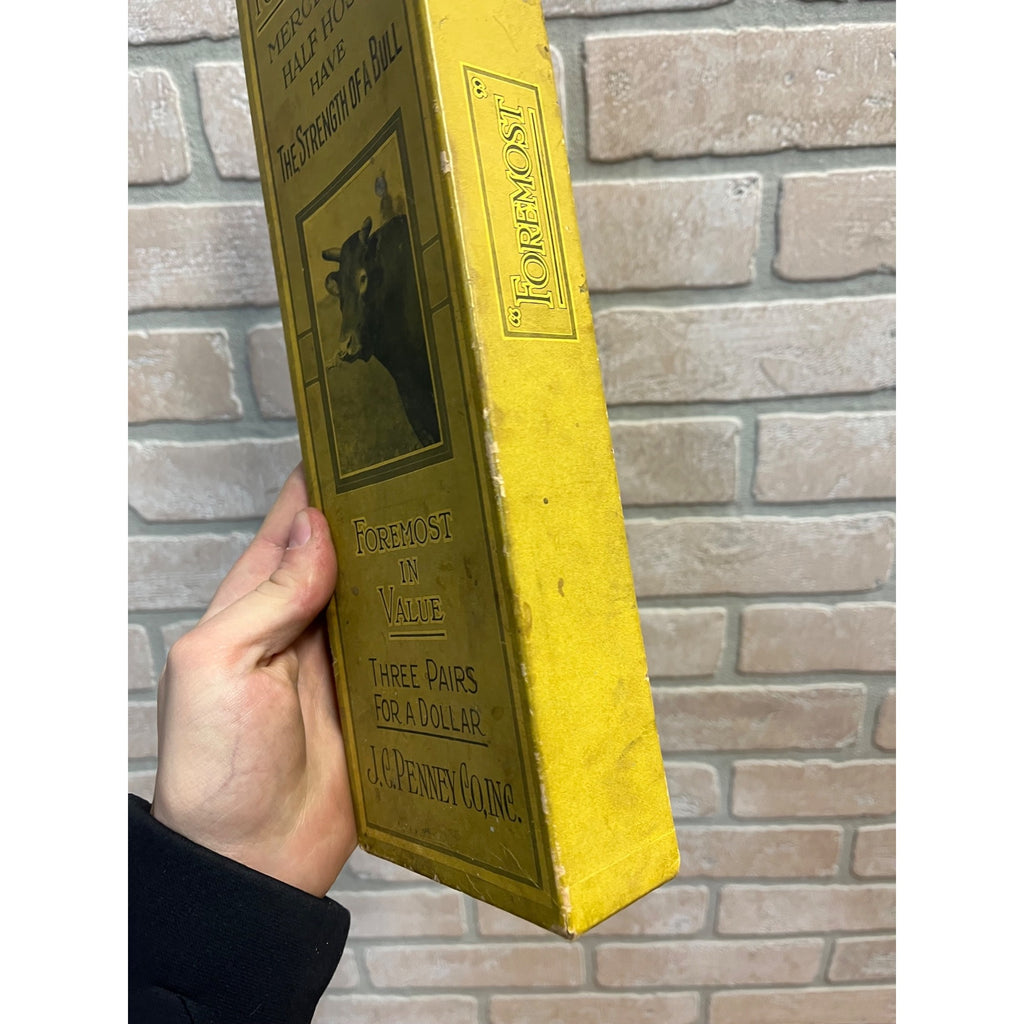 Vintage 1920s Men's Hosiery Stockings Empty Box Foremost Bull JC Penney Co.