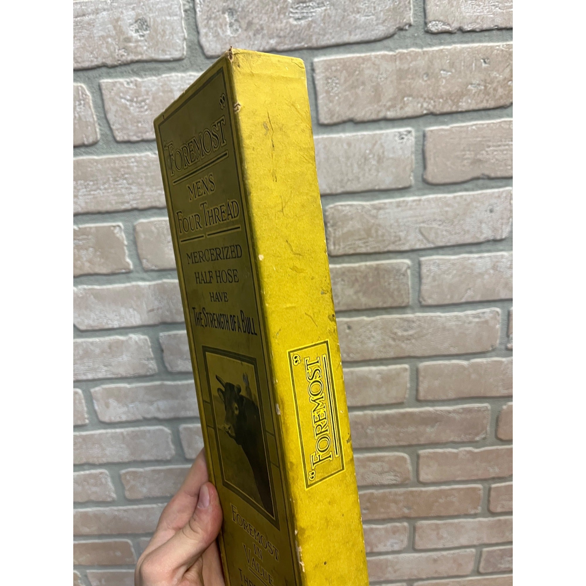 Vintage 1920s Men's Hosiery Stockings Empty Box Foremost Bull JC Penney Co.
