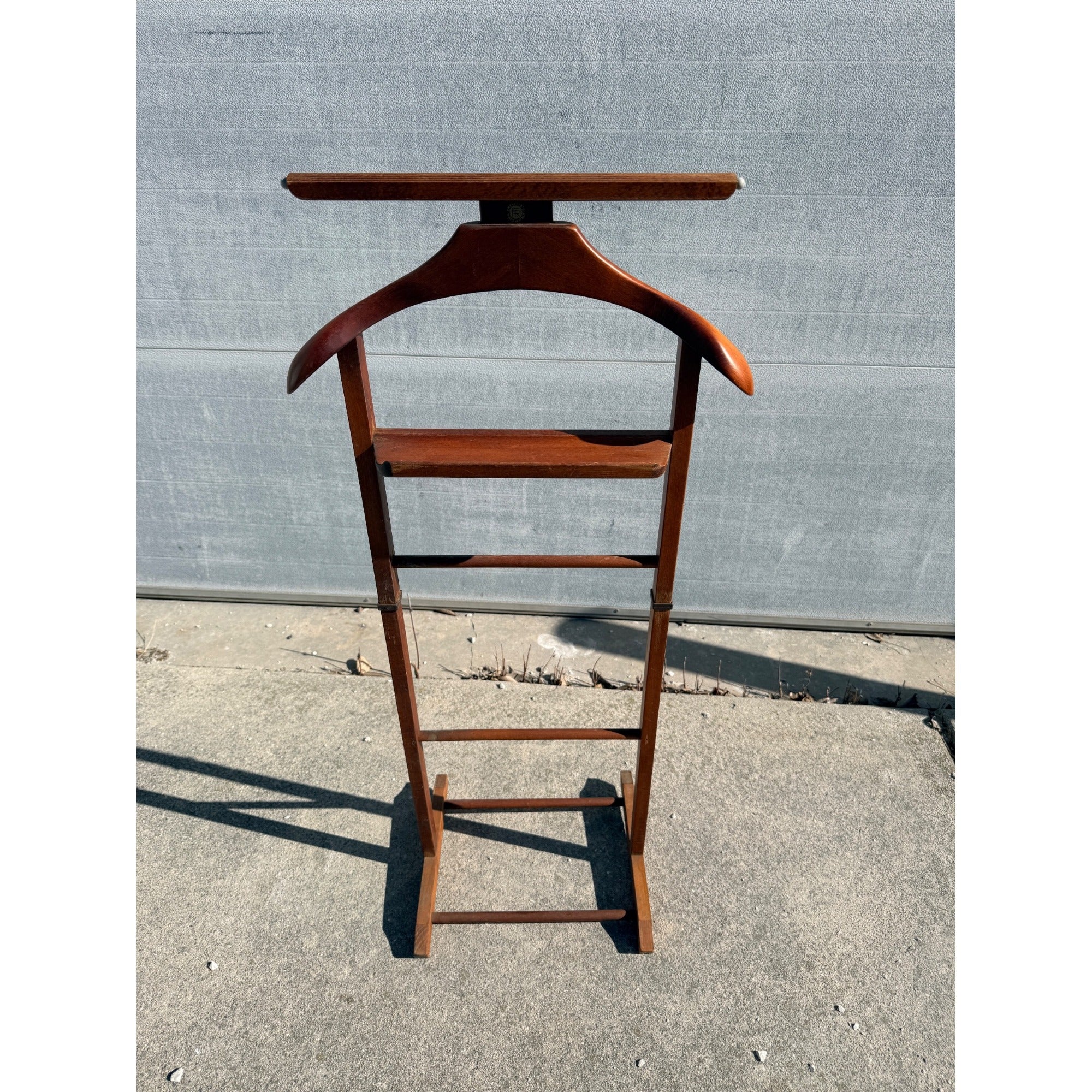 Vintage Wooden Rolling Valet Butler Suit Rack Stand - Brevettato Italy