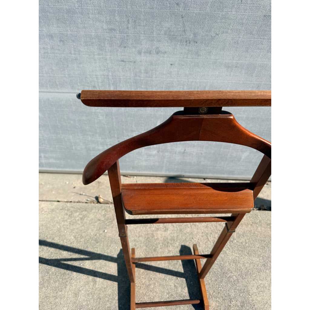 Vintage Wooden Rolling Valet Butler Suit Rack Stand - Brevettato Italy