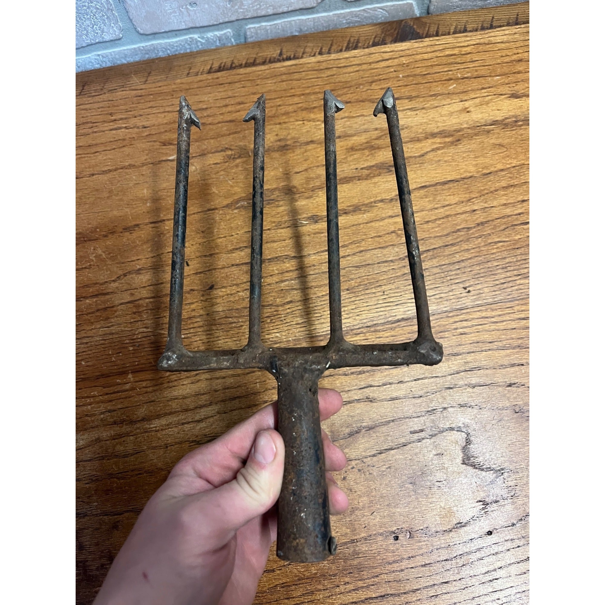 Vintage Metal 4-Tine Prong Fishing Spear Cabin Decor Forged Steel