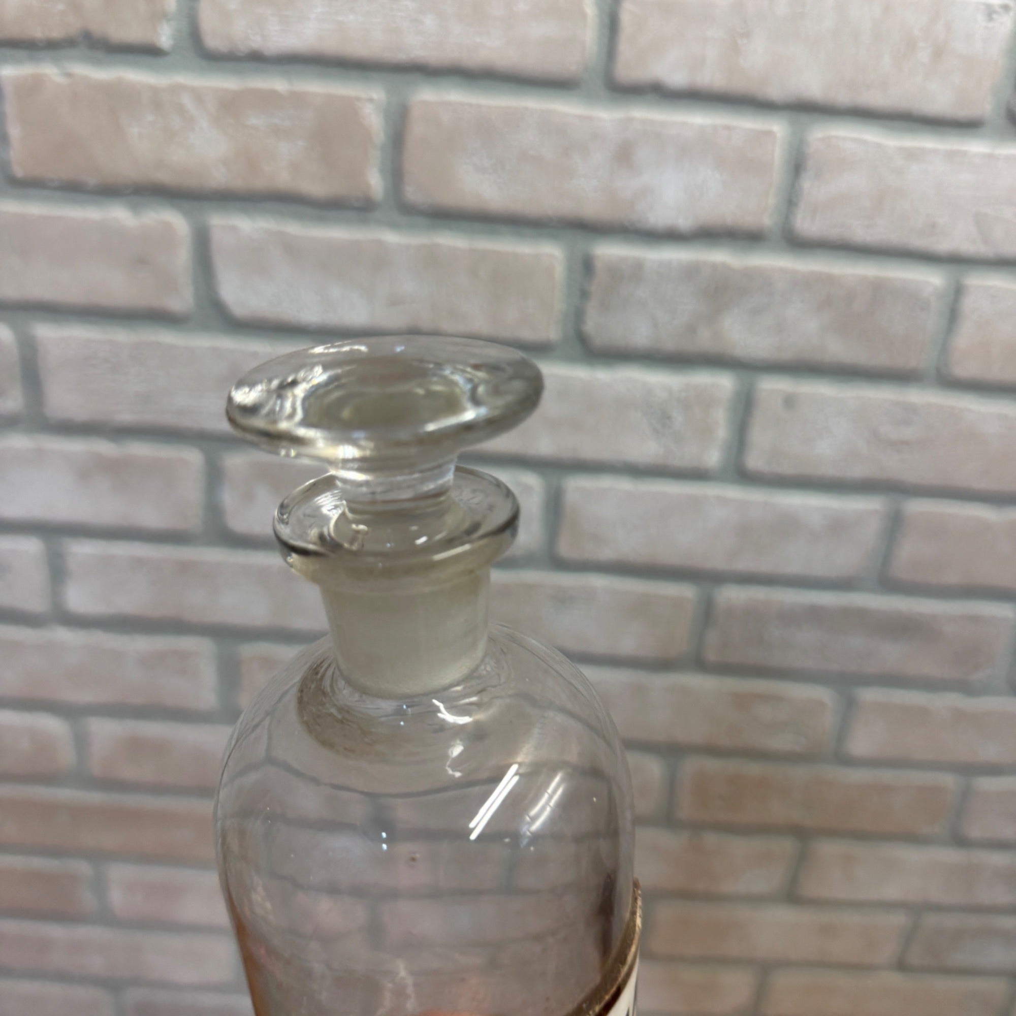 Vintage Glass Pharmacy Apothecary Bottle With Stopper and Glass Label Reading TR. Cassiae (Tincture of Cassia)