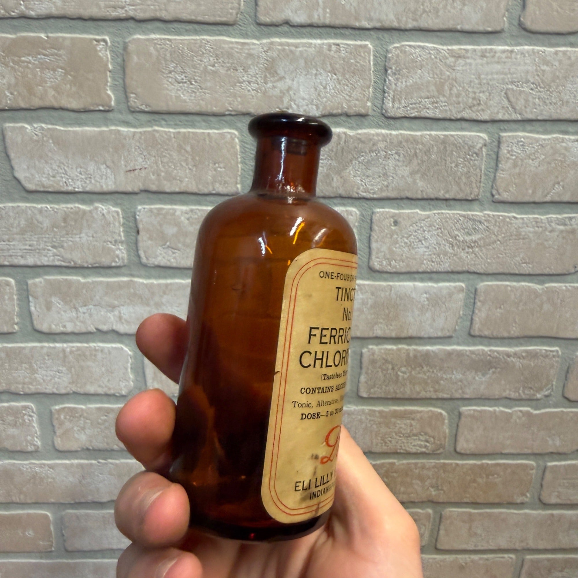 Vintage Amber Glass Bottle With Cork Stopper Tincture No. 89 Ferric Citro Chloride Apothecary Pharmacy Eli Lilly USA