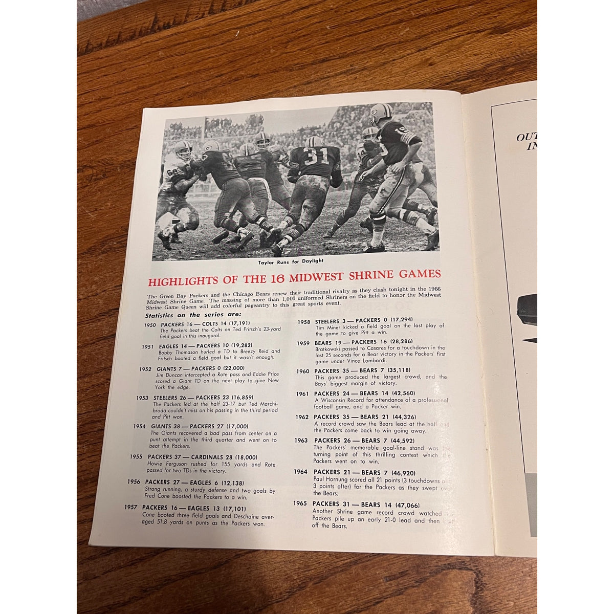 1966 Green Bay Packers vs Chicago Bears Mike Ditka Midwest Shrine Game Program
