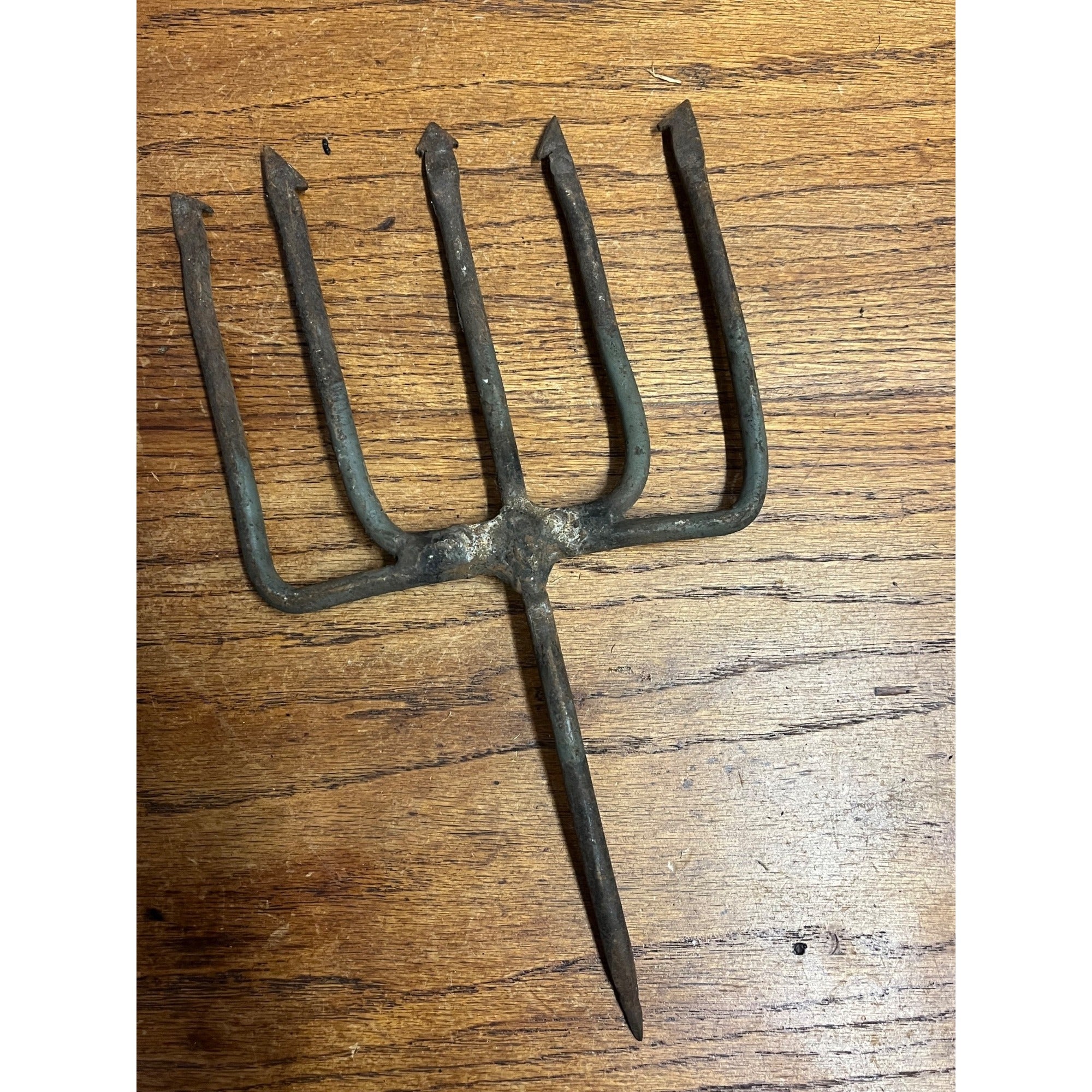 Vintage Metal 5-Tine Prong Fishing Spear Cabin Decor Forged Steel