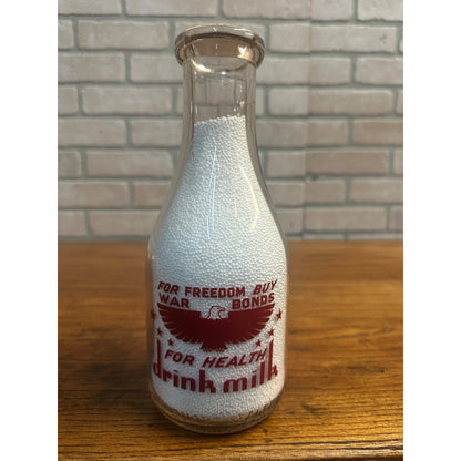 Vintage 1940s Chicago Wrightwood Dairy Quart Milk Bottle Buy War Bonds WWII Eagle