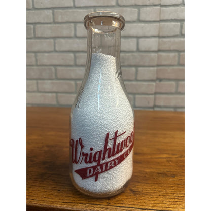 Vintage 1940s Chicago Wrightwood Dairy Quart Milk Bottle Buy War Bonds WWII Eagle