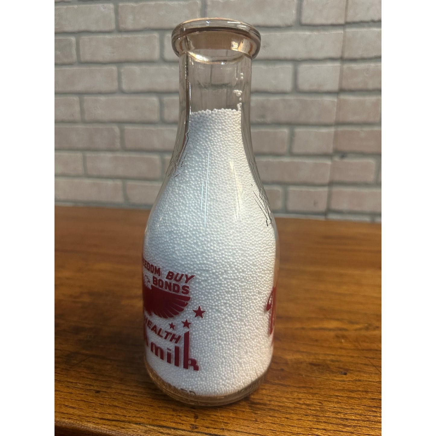 Vintage 1940s Chicago Wrightwood Dairy Quart Milk Bottle Buy War Bonds WWII Eagle