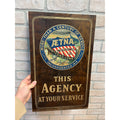 Vintage Early 1900s AETNA Insurance "Agency At Your Service" Wood Sign Patriotic