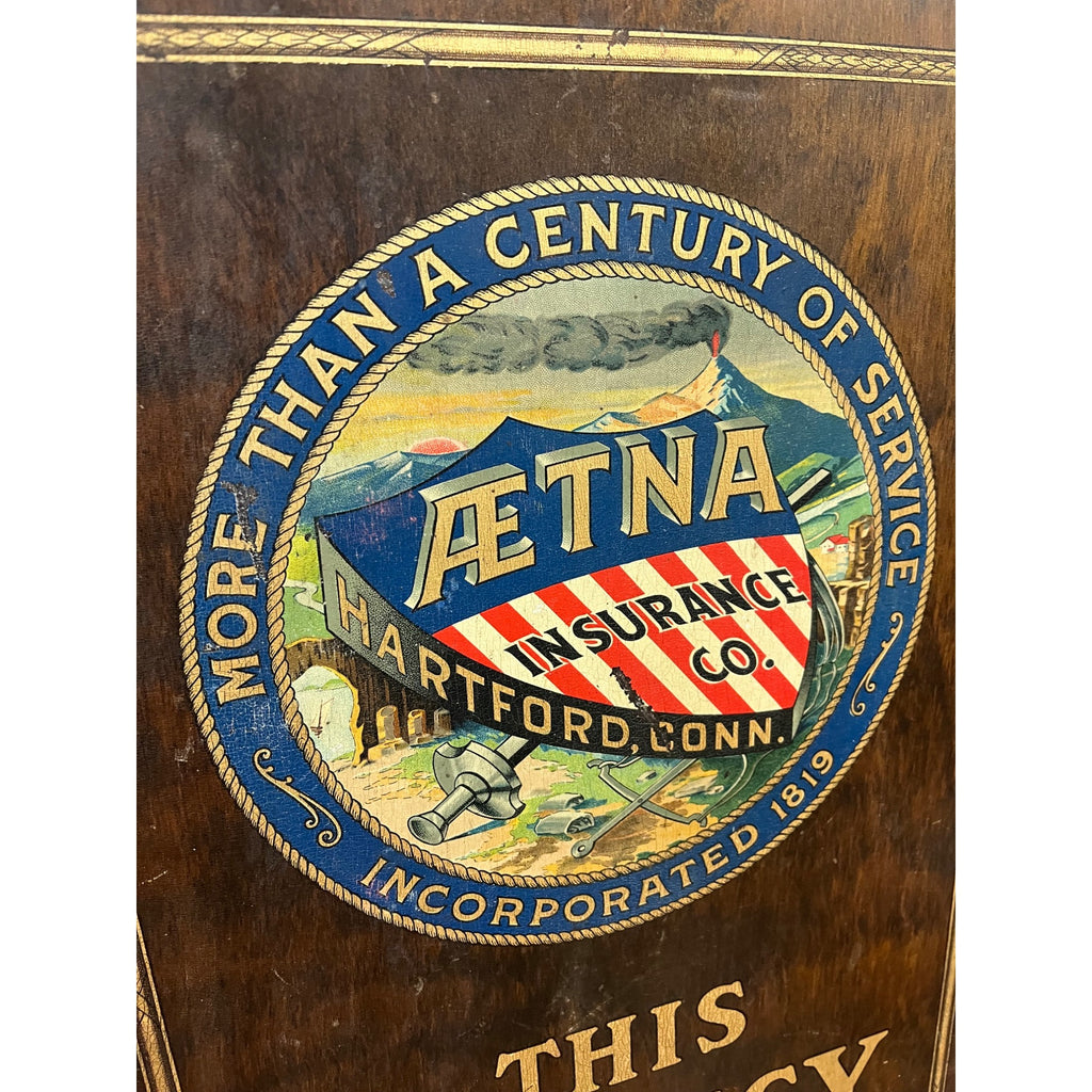 Vintage Early 1900s AETNA Insurance "Agency At Your Service" Wood Sign Patriotic