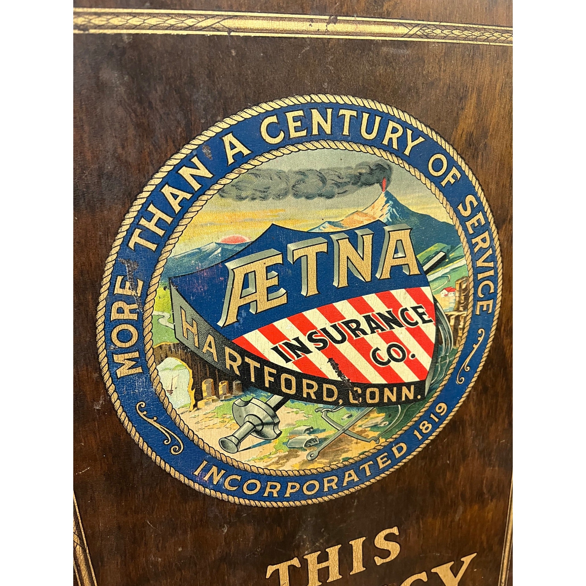 Vintage Early 1900s AETNA Insurance "Agency At Your Service" Wood Sign Patriotic