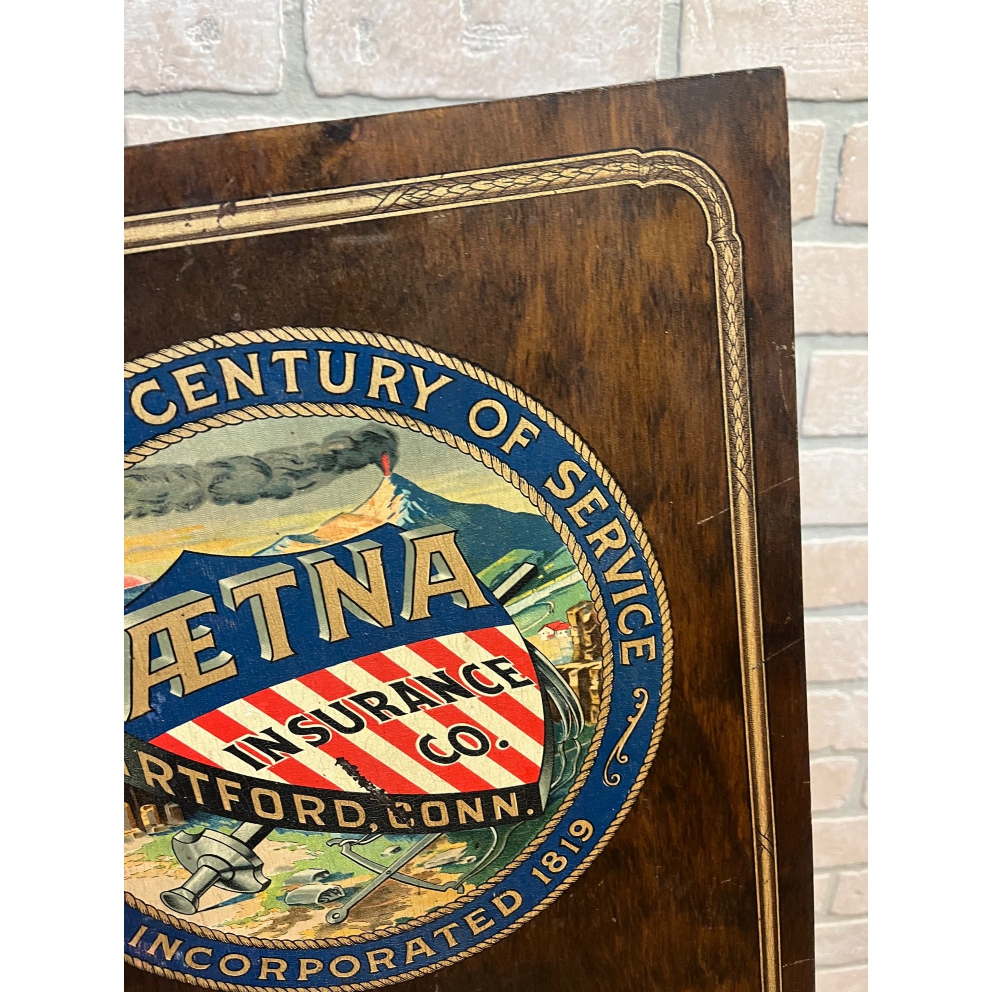 Vintage Early 1900s AETNA Insurance "Agency At Your Service" Wood Sign Patriotic