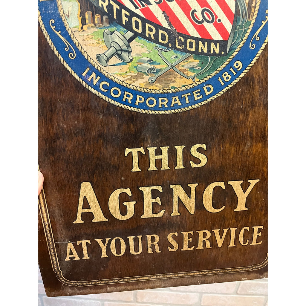 Vintage Early 1900s AETNA Insurance "Agency At Your Service" Wood Sign Patriotic