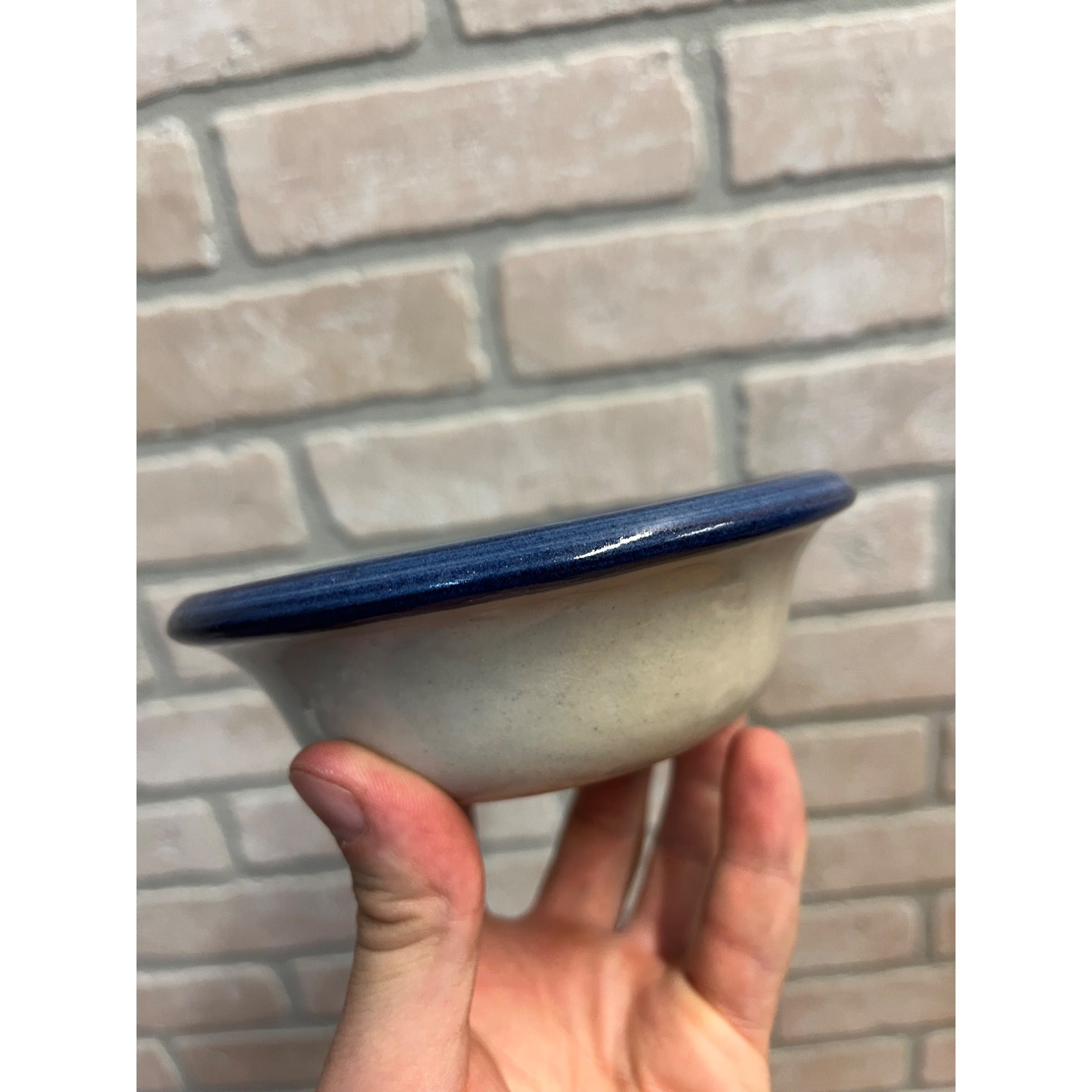 Brinker Pots 1994 Stoneware Dog Pet Bowl Gray Blue W/ Paw Prints