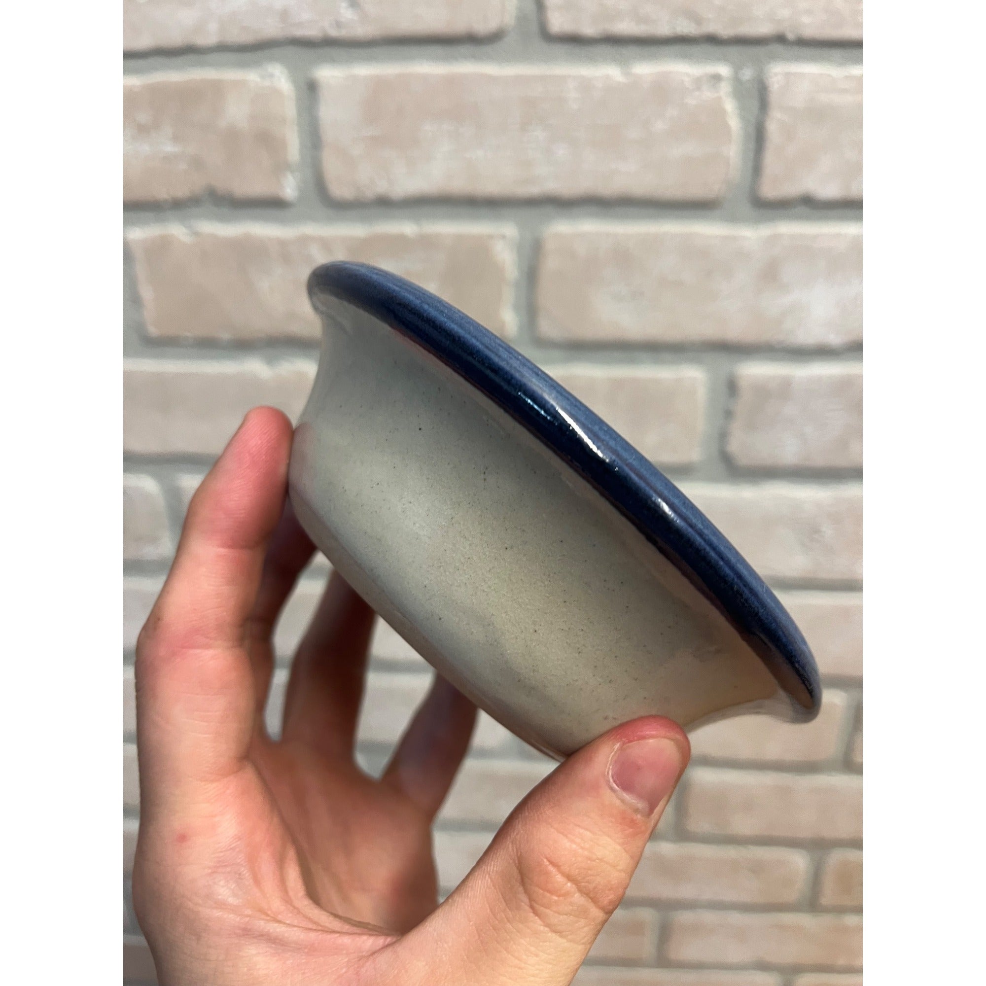 Brinker Pots 1994 Stoneware Dog Pet Bowl Gray Blue W/ Paw Prints