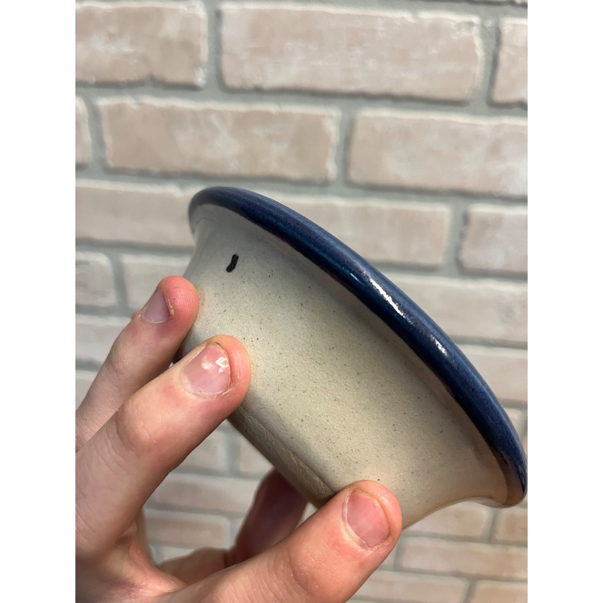 Brinker Pots 1994 Stoneware Dog Pet Bowl Gray Blue W/ Paw Prints