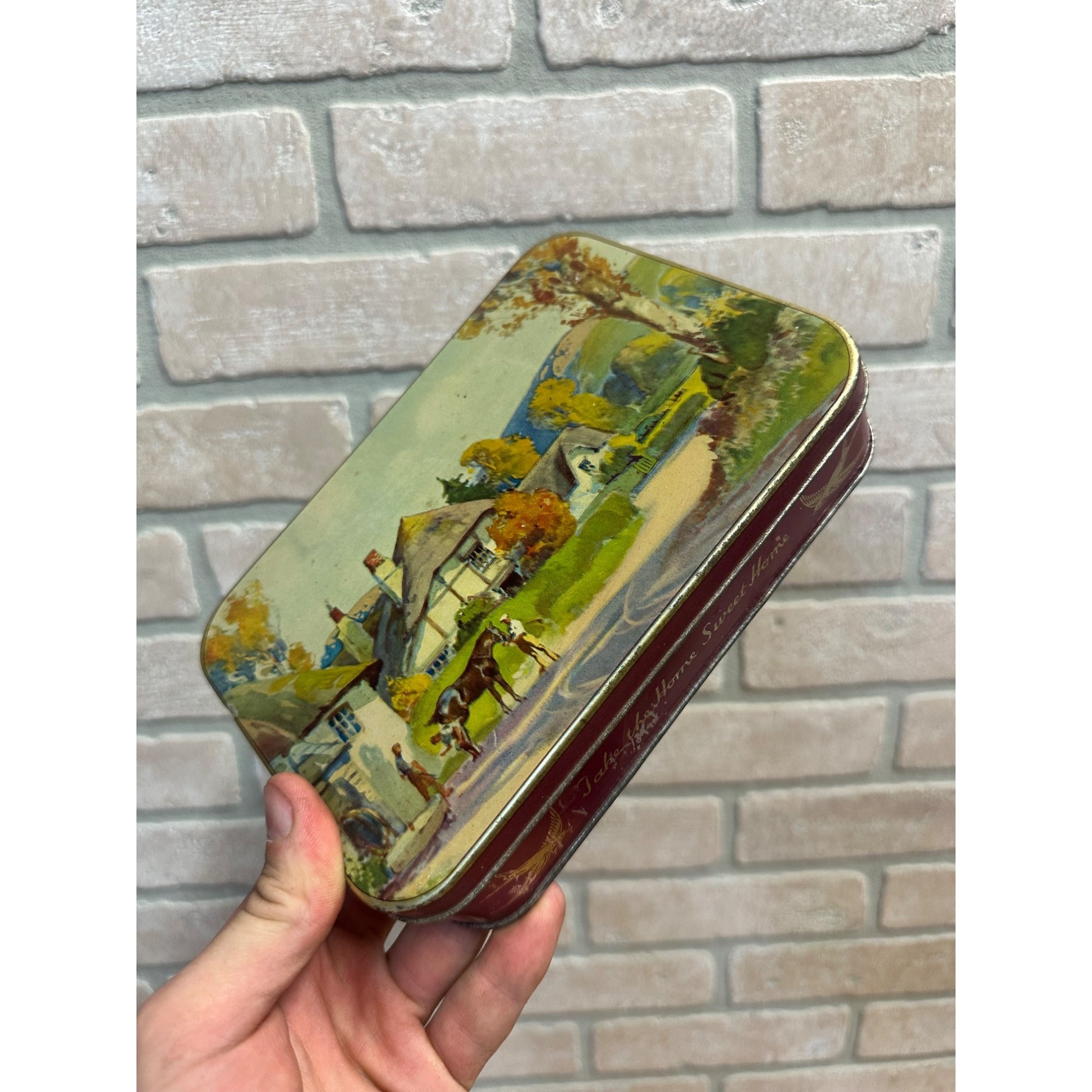 Vintage Blue Bird Toffee Liquorice Rolls 1950s Candy Tin Advertising England Country Scene