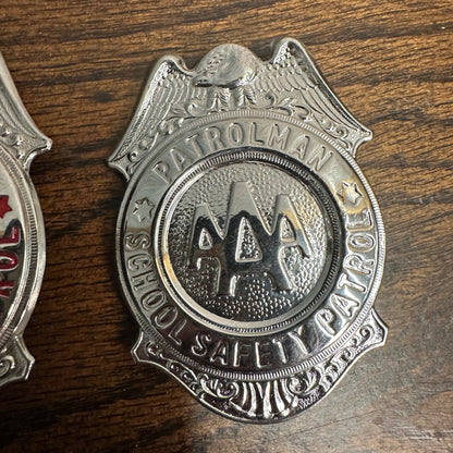 VINTAGE 1950S AAA SCHOOL SAFETY PATROL BADGES - CAPTAIN & LIEUTENANT PATROLMAN