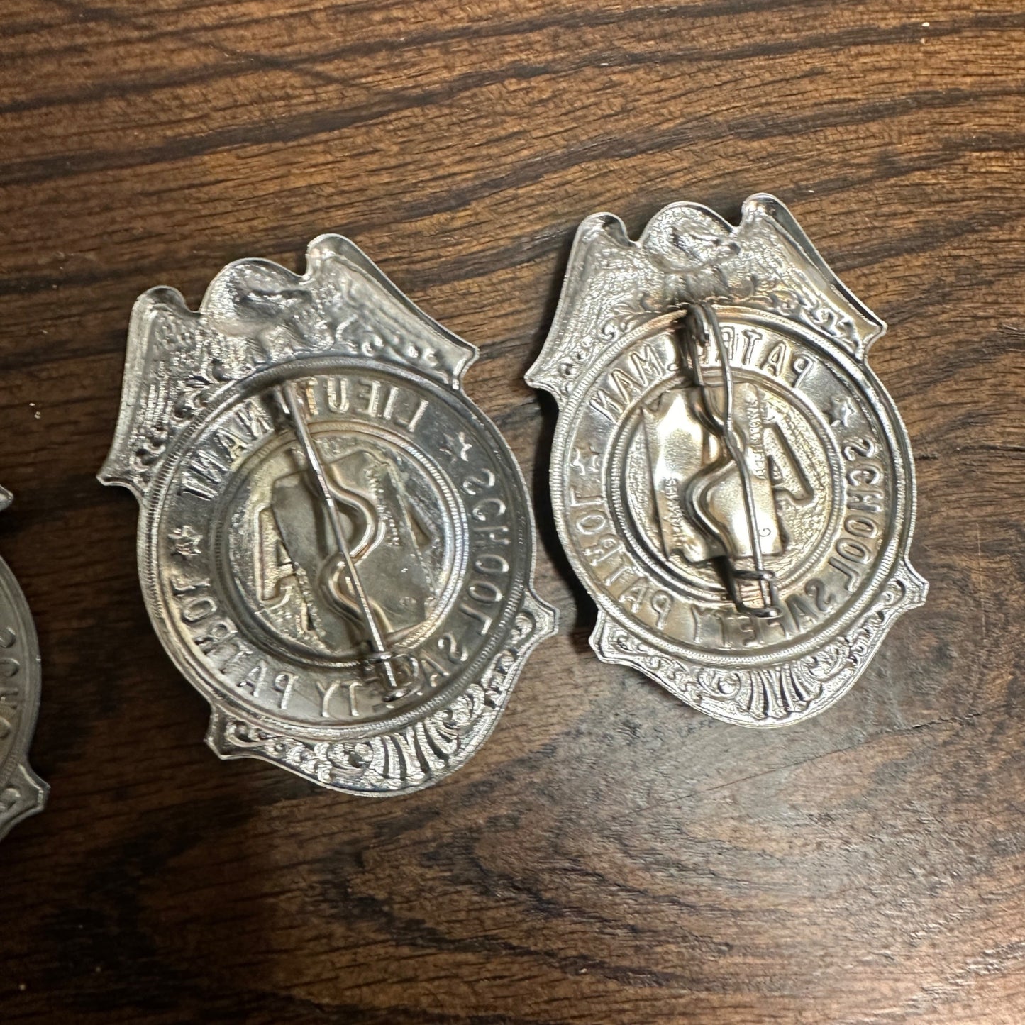 VINTAGE 1950S AAA SCHOOL SAFETY PATROL BADGES - CAPTAIN & LIEUTENANT PATROLMAN