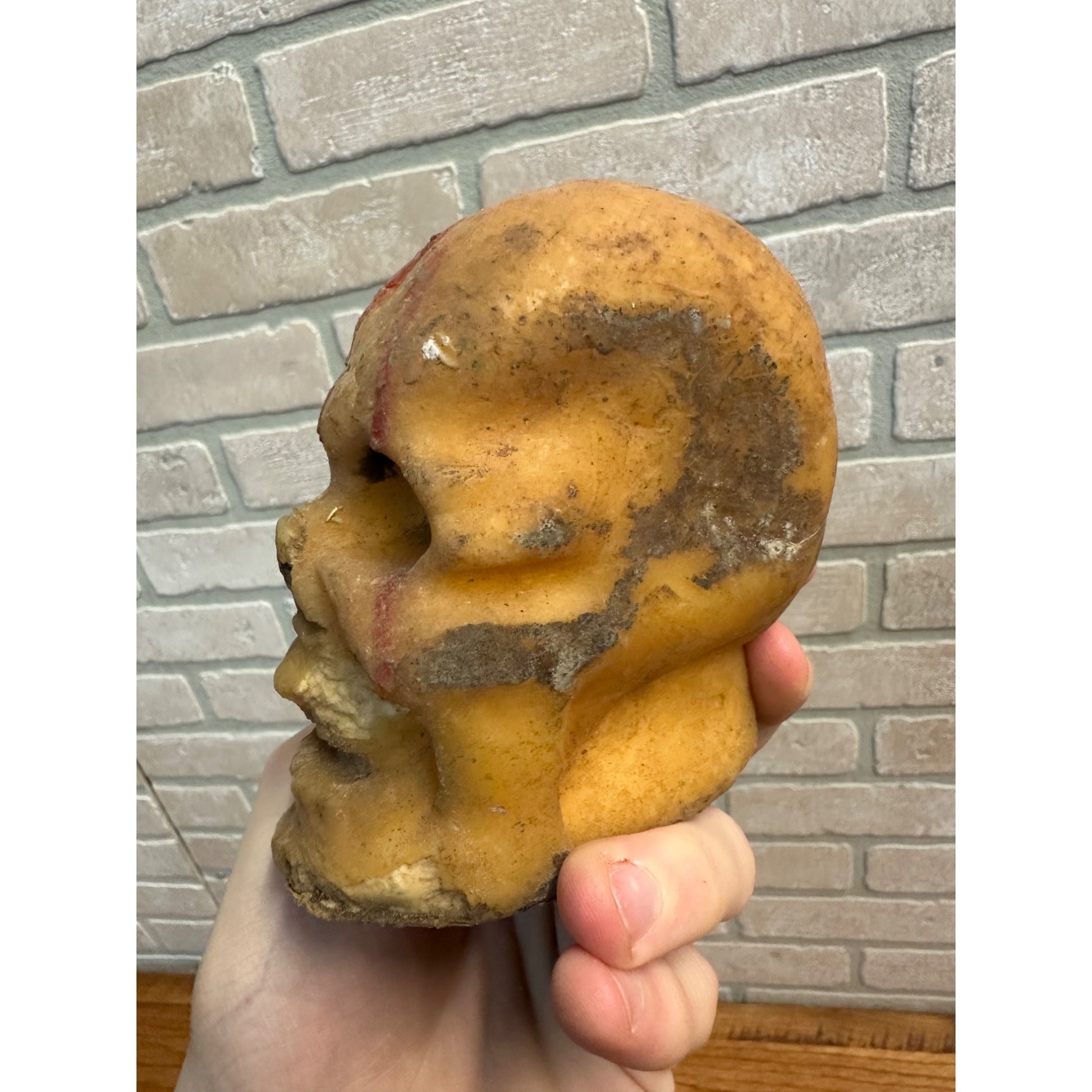 Vintage 1950s Gurley Bleeding Human Skull Wax Figural Candle Halloween Decor 4&quot; Tall
