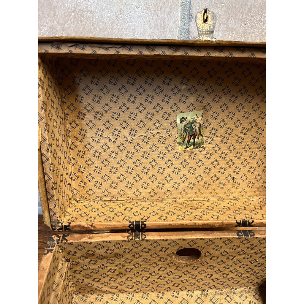 Antique Vintage Child's Trunk Steamer Paper Litho on Wood Doll Clothes Chest